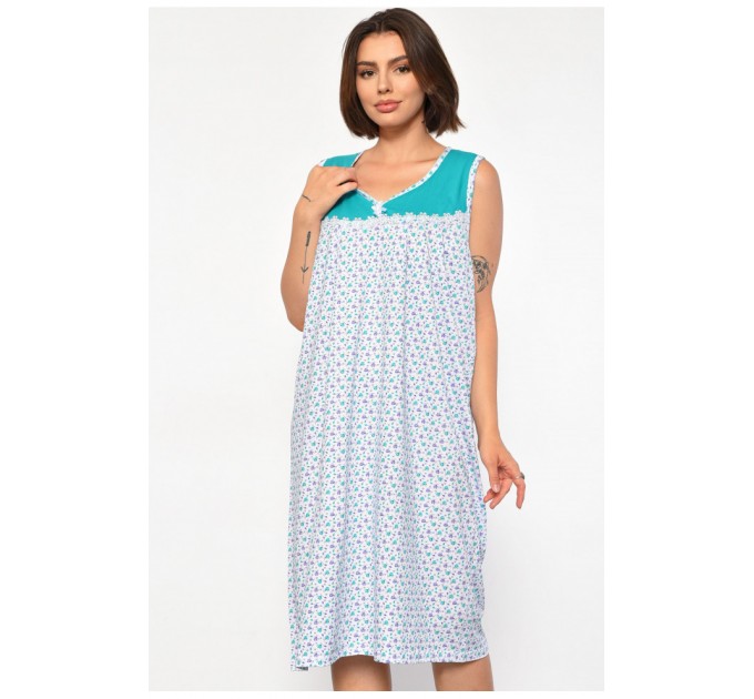 Нічна сорочка напівбатальна жіноча білого кольору з квітковим принтом 186985L