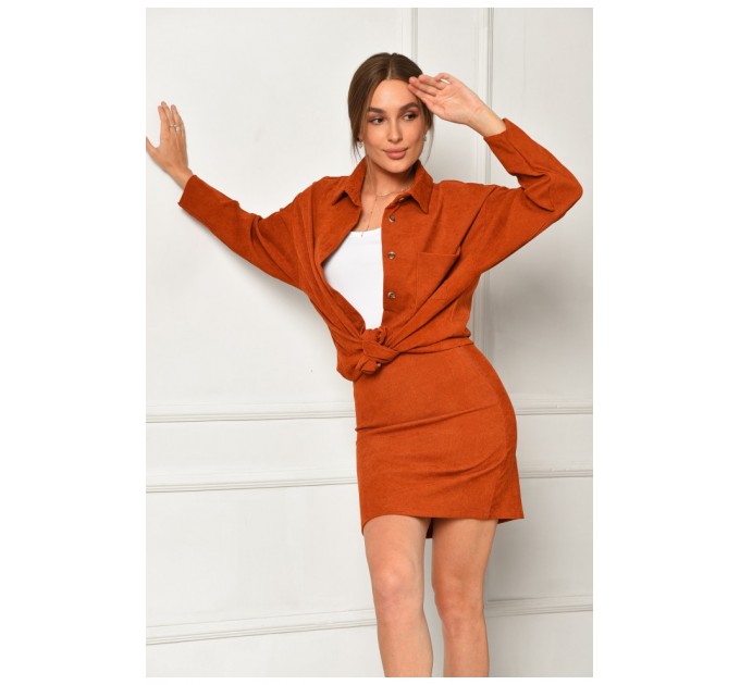 Костюм жіночий трійка вельветовий теракотового кольору 187230L