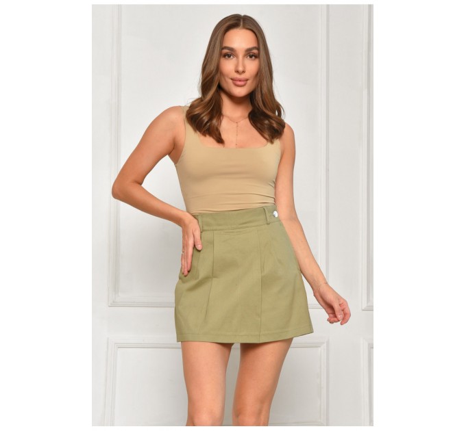 Спідниця-шорти жіноча однотонна кольору хакі 187246L