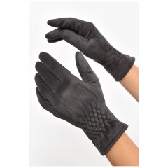 Рукавички жіночі замшеві на штучному хутрі сенсорні темно-сірогокольору 187482L