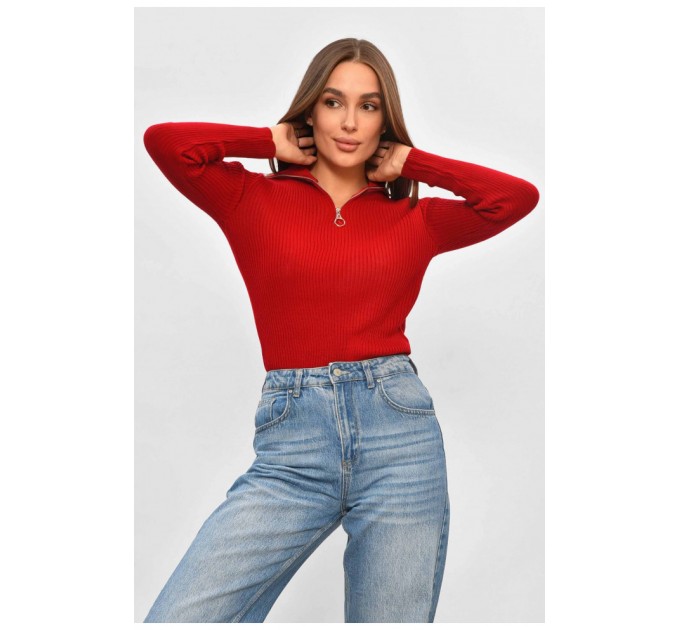 Гольф жіночий однотонний червоного кольору 187891L