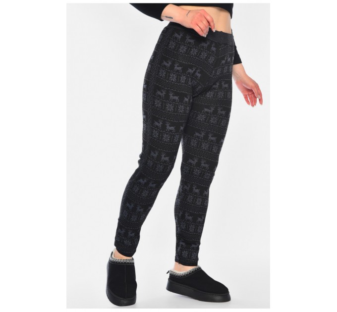 Лосини жіночі напівбатальні на флісі чорного кольору з малюнком 188137L