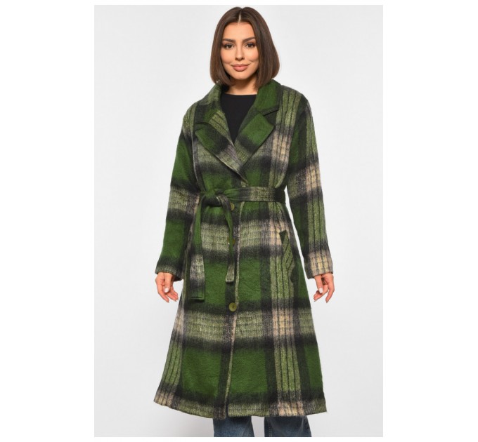 Женское пальто зеленого цвета в клетку 188229L