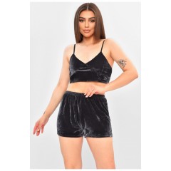 Піжама жіноча велюрова темно-сірого кольору 188877L