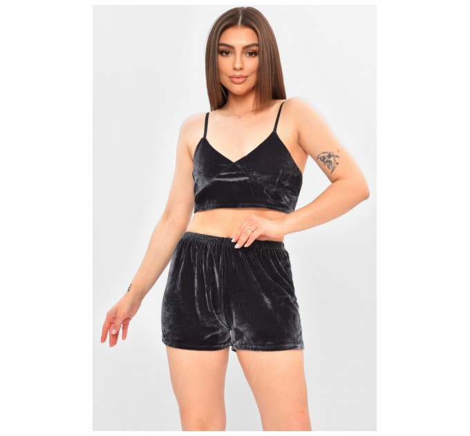 Піжама жіноча велюрова темно-сірого кольору 188877L