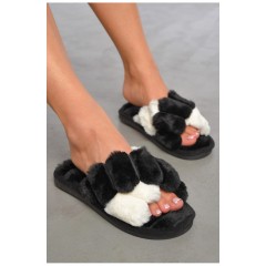 Капці домашні жіночі хутряні чорного кольору 189045L Капці домашні жіночі хутряні чорного кольору 189045L