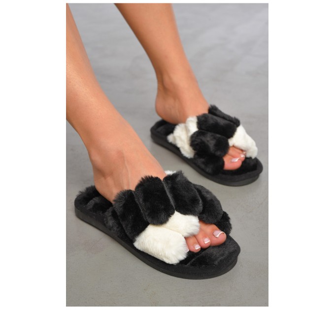 Капці домашні жіночі хутряні чорного кольору 189045L