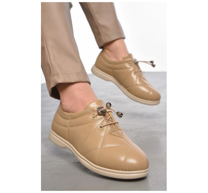 Туфли женские бежевого цвета на шнуровке 189864L