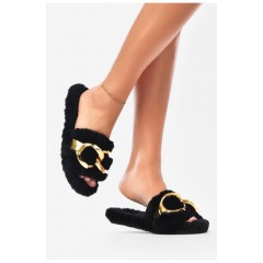 Капці домашні жіночі чорного кольору хутряні 190215L