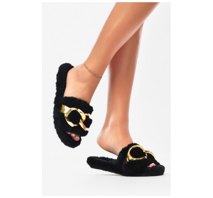 Капці домашні жіночі чорного кольору хутряні 190215L