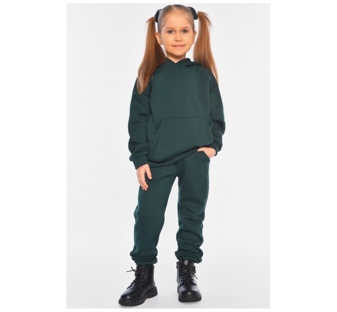Спортивний костюм дитячий на флісі темно-зеленого кольору 191040L