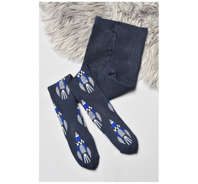 Колготи дитячі махрові для хлопчика темно-синього кольору з малюнком 191752L