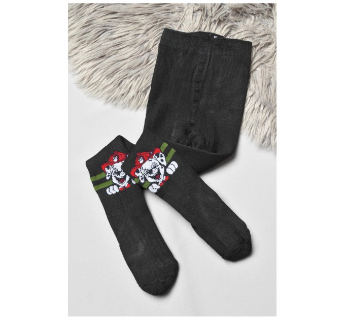 Колготы детские махровые для мальчика черного цвета с рисунком 191768L.