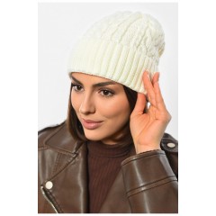 Шапка жіноча зимова на флісі однотонна молочного кольору 192006L