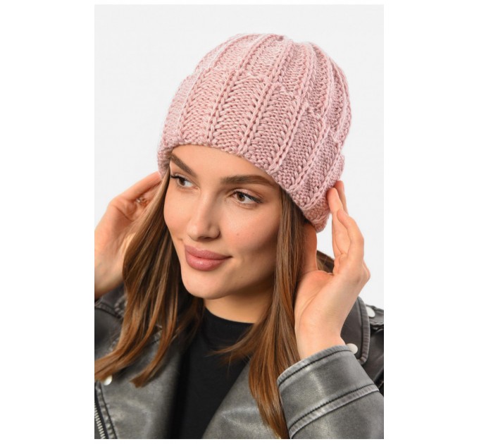 Шапка женская зимняя на флисе однотонная розового цвета 192017L