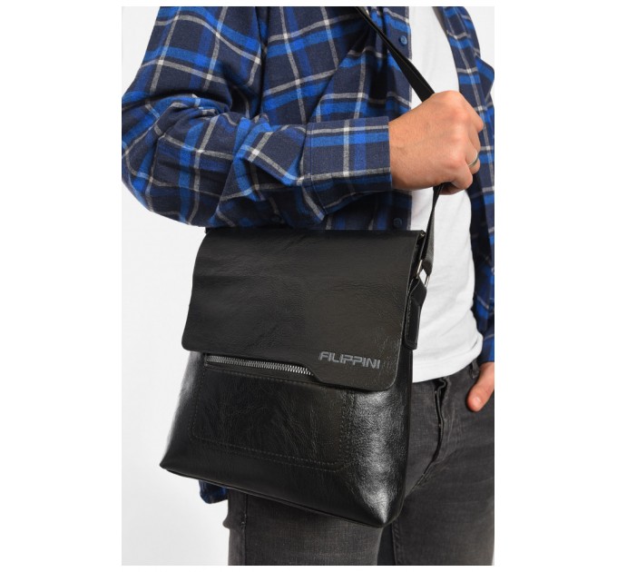 Сумка чоловіча через плече з екошкіри чорного кольору 192849L