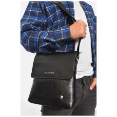 Сумка мужская через плечо из экокожи черного цвета 192851L Сумка мужская через плечо из экокожи черного цвета 192851L