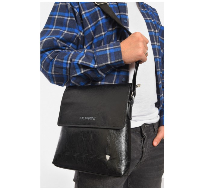 Сумка мужская через плечо из экокожи черного цвета 192851L