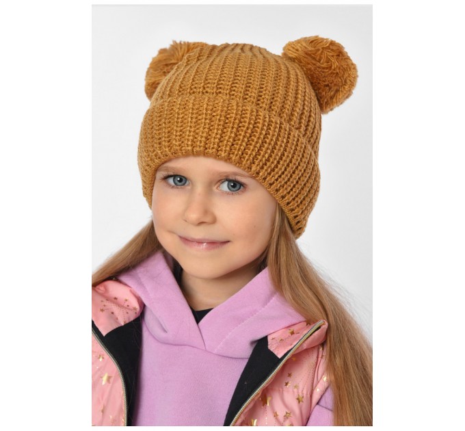 Шапка подростковая однотонная для девочки коричневого цвета 193179L