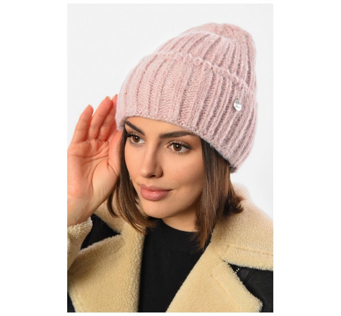 Шапка женская зимняя на флисе однотонная розового цвета 193200L