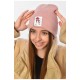 Шапка зимова підліткова з нашивкою рожевого кольору 193218L