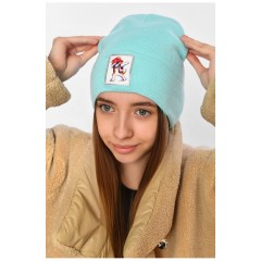 Шапка зимова підліткова з нашивкою блакитного кольору 193222L