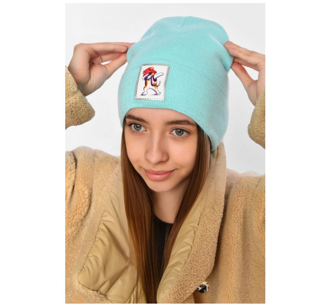 Шапка зимова підліткова з нашивкою блакитного кольору 193222L