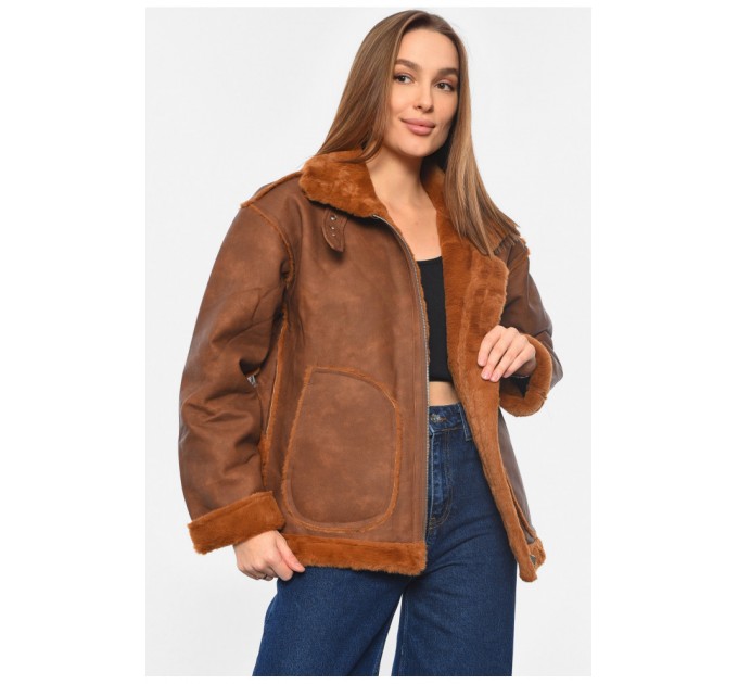 Дублянка жіноча двостороння на штучному хутрі темно-коричневого кольору 193270L