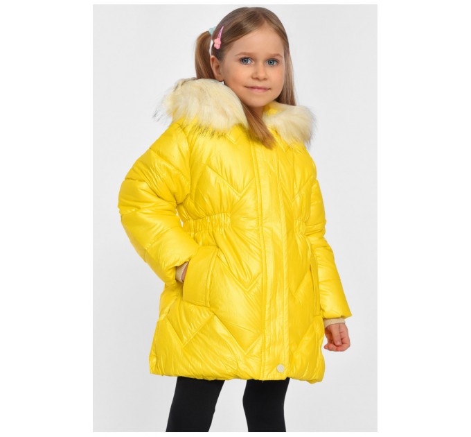 Куртка дитяча для дівчинки єврозима на штучному хутрі жовтого кольору 193343L
