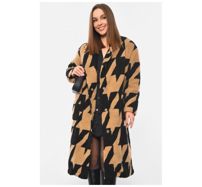 Женское пальто тедди коричневого цвета 193378L