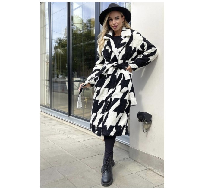 Пальто тедди женское черного цвета 193379L