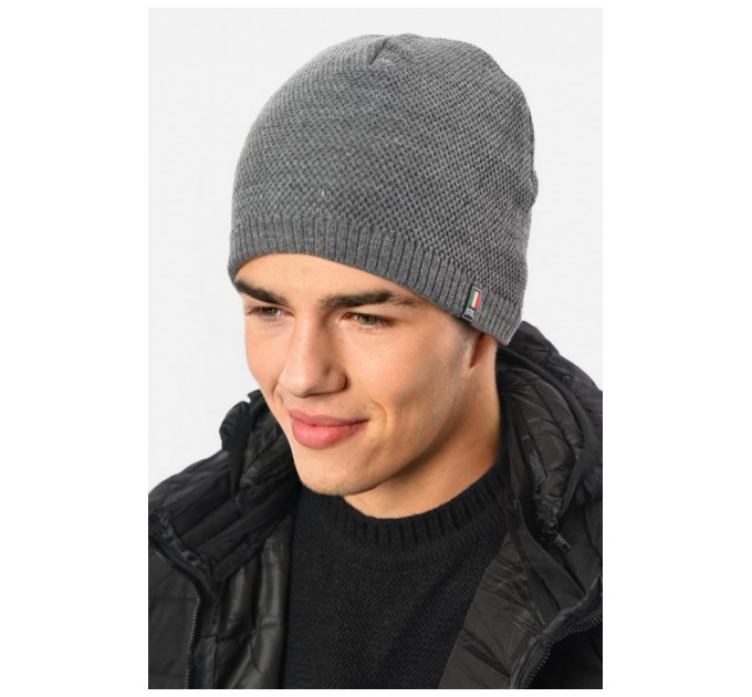 Мужская шапка на флисе серого цвета 193778L