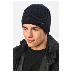 Мужская шапка на флисе темно-синего цвета 193795L