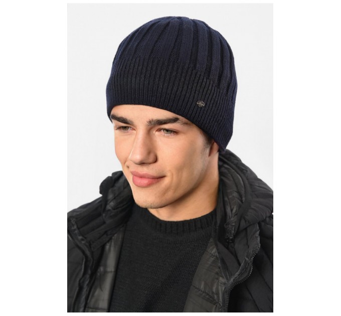 Мужская шапка на флисе темно-синего цвета 193795L