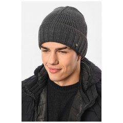 Мужская шапка на флисе темно-серого цвета 193810L
