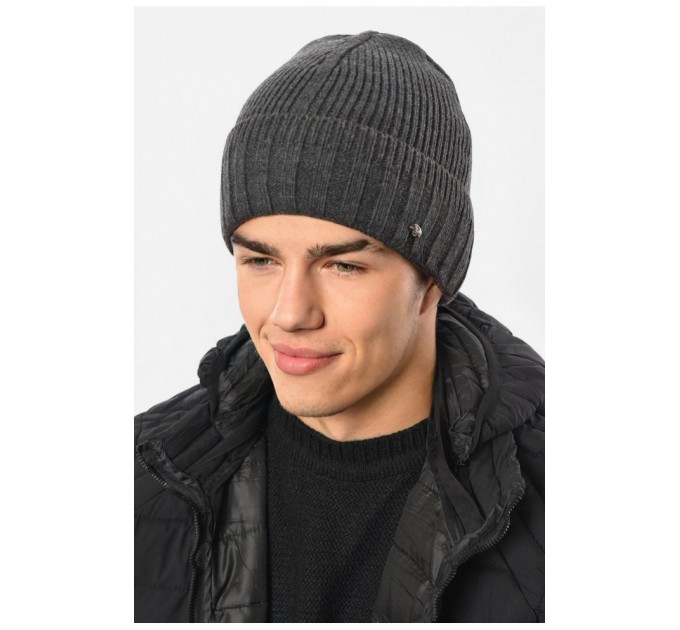 Мужская шапка на флисе темно-серого цвета 193810L