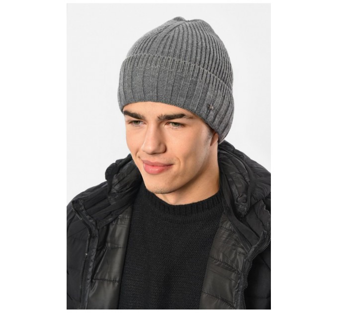 Шапка чоловіча на флісі сірого кольору 193811L