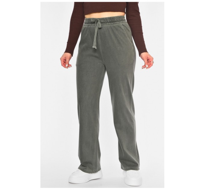 Джинсы женские прямые однотонные темно-зеленого цвета 193873L