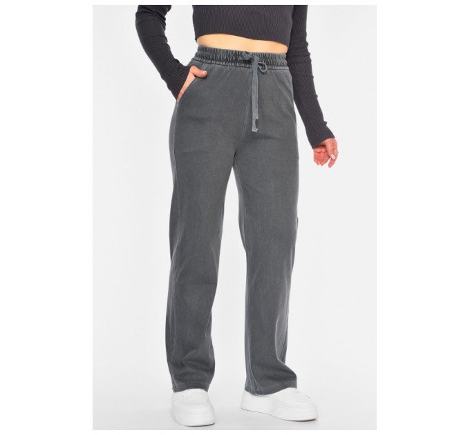 Джинси жіночі прямі однотонні темно-сірого кольору 193875L