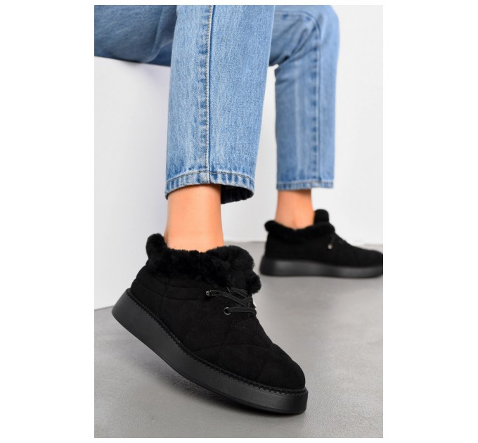 Туфлі-лофери жіночі на хутрі чорного кольору 194036L