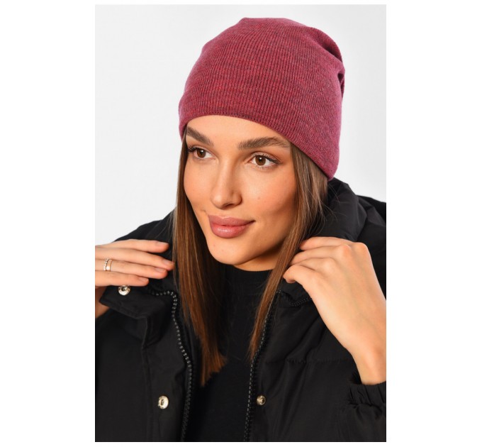Шапка жіноча демісезонна бордового кольору 194595L
