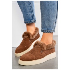 Туфлі-лофери жіночі на хутрі коричневого кольору 194644L