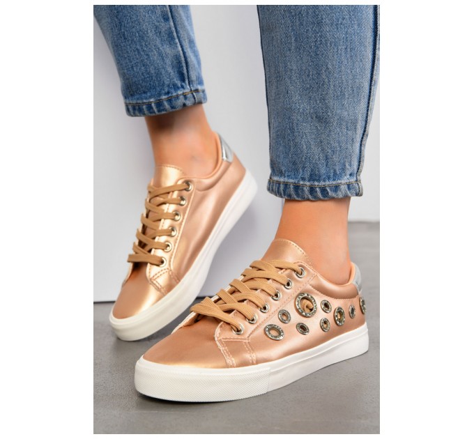 Кроссовки женские золотистого цвета на шнуровке 194961L