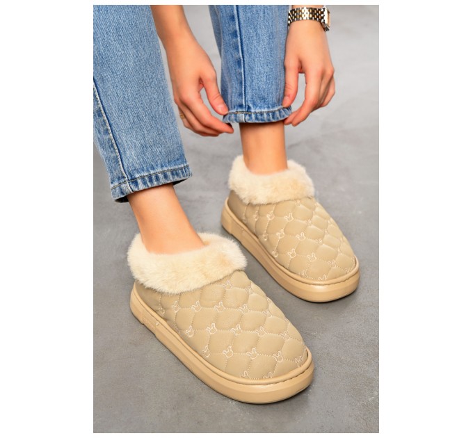 Уггі жіночі укорочені еко шкіра бежевого кольору 195665L