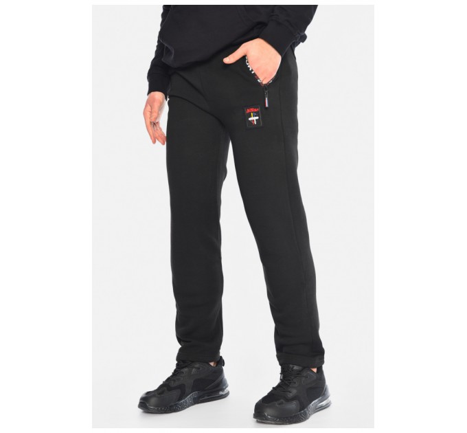 Спортивні штани чоловічі на флісі чорного кольору 195715L