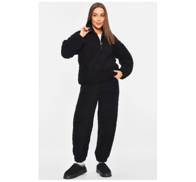 Спортивний костюм жіночий тедді чорного кольору 195794L