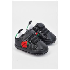 Пінетки дитячі для дівчинки на липучці чорного кольору 196106L Пінетки дитячі для дівчинки на липучці чорного кольору 196106L