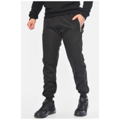 Спортивні штани чоловічі на штучному хутрі чорного кольору 196151L