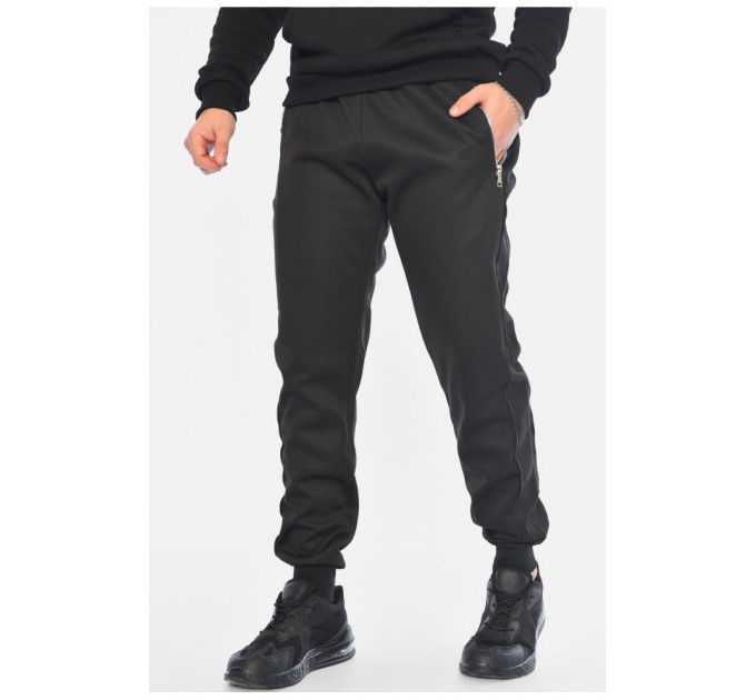 Спортивні штани чоловічі на штучному хутрі чорного кольору 196151L