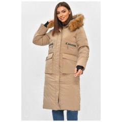 Куртка жіноча подовжена зима бежевого кольору 196299L Куртка жіноча подовжена зима бежевого кольору 196299L